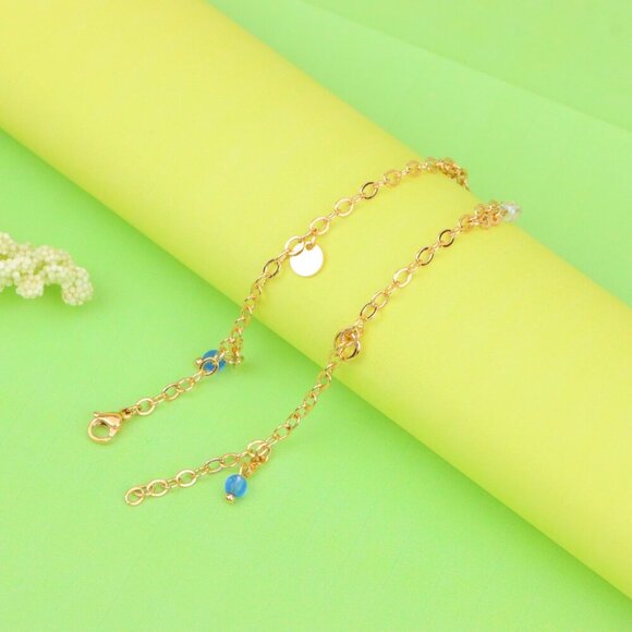 "Elegant Rose Gold Anklet with Blue Beads and Pearl Charms, XPAL1180 - Picture 5 of 12